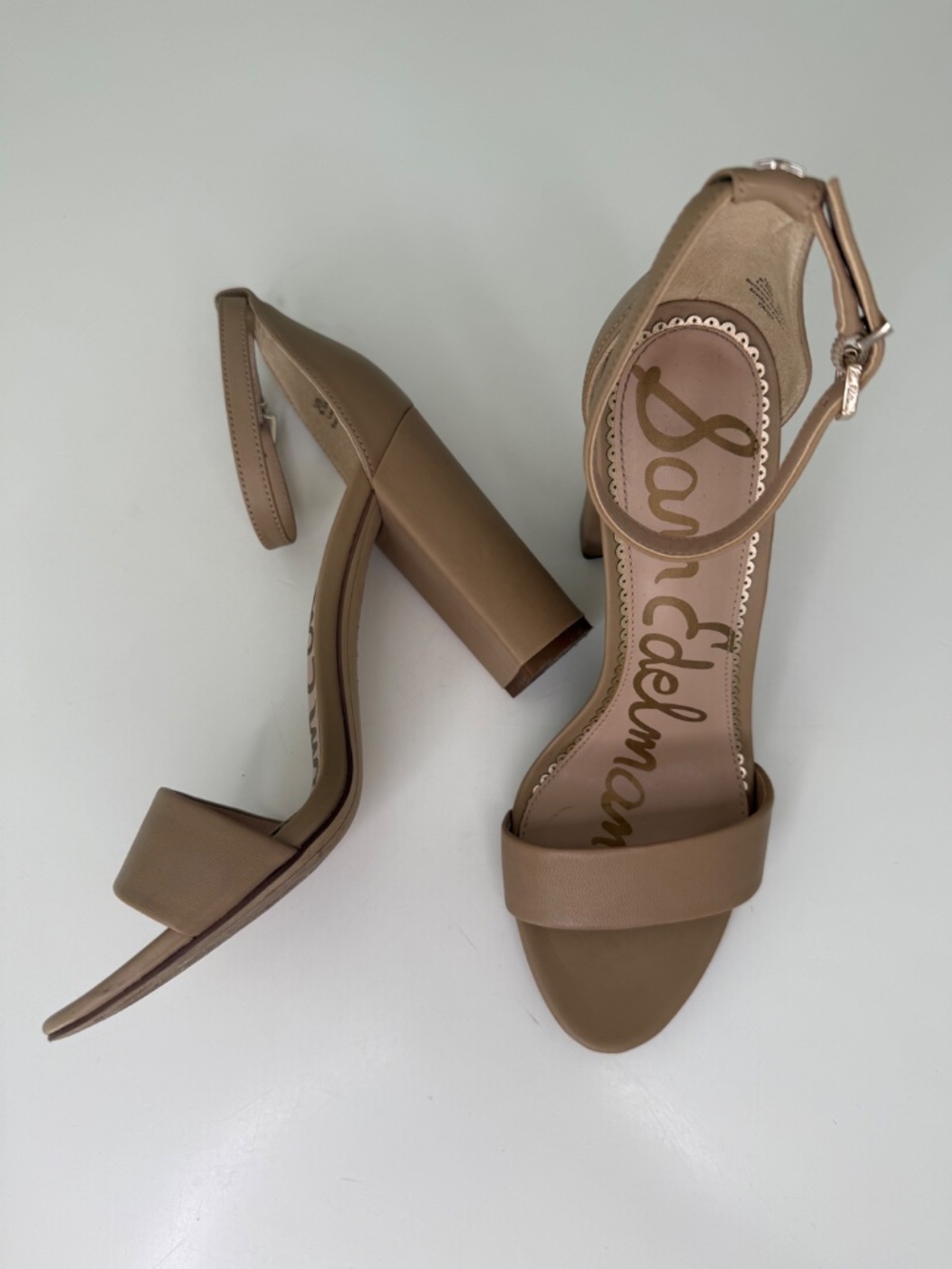 Sam Edelman Yaro High Heel Sandal - Block Heel Pump - Beige Leather - 8.5 - Picture 3 of 8